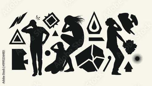 Silhouettes of people experiencing stress and emotional distress.