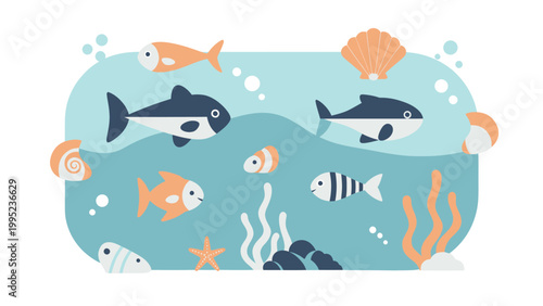 Underwater Scene with Diverse Fish and Marine Life.