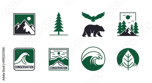 Nature conservation logos with wildlife and landscapes