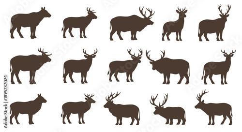 Collection of deer silhouettes in different poses
