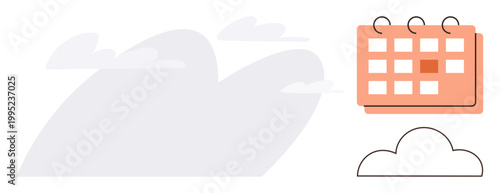Time management, scheduling, productivity, date planning, organization, reminders. Image shows a calendar icon with clouds in a flat, simple style. Time management and scheduling concept