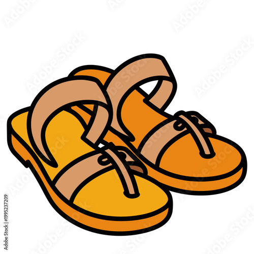 Pair of Orange and Tan Sandals.