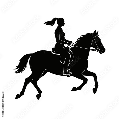 Silhouette of a Woman Riding a Horse in Motion.