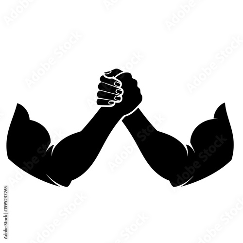 Silhouette of Two Muscular Arms Arm Wrestling.