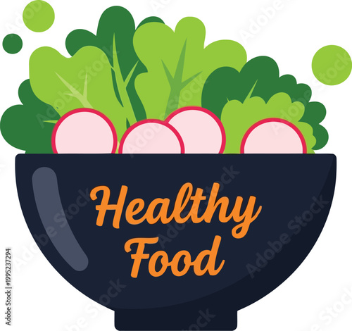Healthy food bowl with green salad and radish
