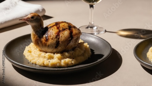 Gourmet Turkey Meatloaf Shaped Like A Bird Served With Mashed Potatoes.