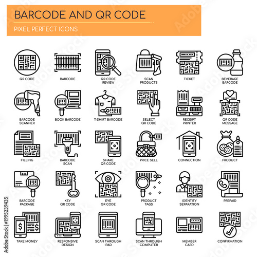 Barcode and QR Code , Thin Line and Pixel Perfect Icons