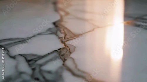 Abstract marble texture with natural veins and warm sunlight illuminating the surface