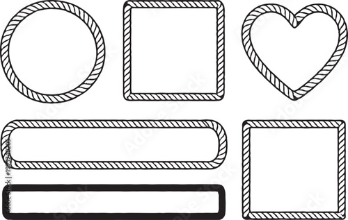Collection of rope frames and borders in various shapes including circle, square, heart, and rectangle on transparent background.