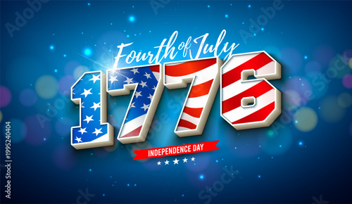 A patriotic Fourth of July typography design featuring the year 1776 and American flag elements on a celebratory background