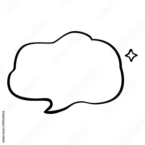 Minimal cloud speech bubble with smooth outline and small sparkle accent, simple flat illustration style, isolated on light background, decorative comic dialogue element.
