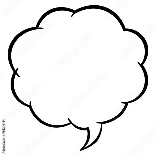 Puffy cloud thought bubble with soft rounded edges and small tail, simple flat illustration style, isolated on light background, comic thinking element.
