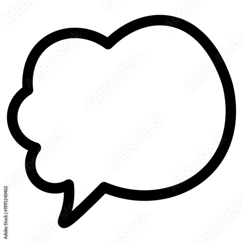 Rounded cloud speech bubble with soft edges and bold outline, simple flat illustration style, isolated on light background, comic dialogue element design.

