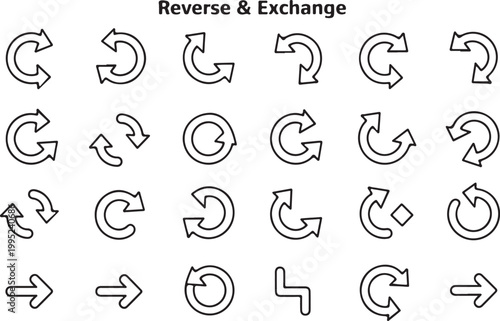 A comprehensive collection of reverse and exchange arrow icons in various styles, isolated on transparent background.