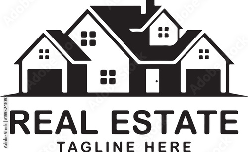 Real estate logo icon with a simple house structure and tagline on a transparent background.