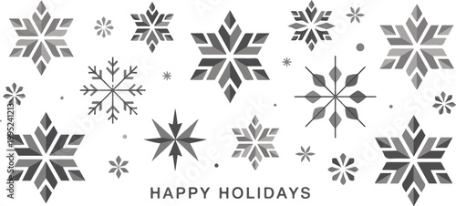 Winter snowflake pattern on transparent background for happy holidays celebration with grey geometric ice crystal elements decor.