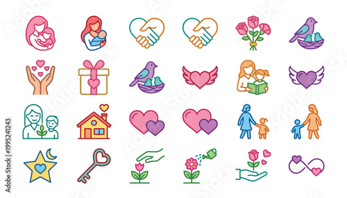 Colorful icons of love and relationships.