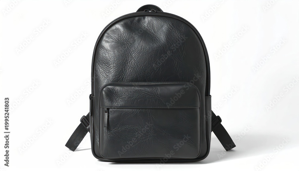 Fototapeta premium Sleek Black Leather Backpack for Modern Lifestyles.