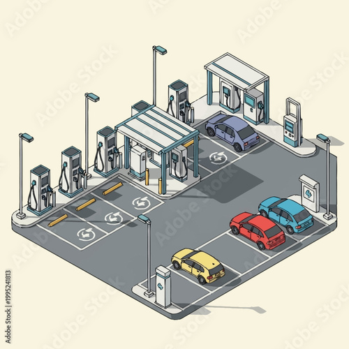 Electric vehicle charging station illustration.