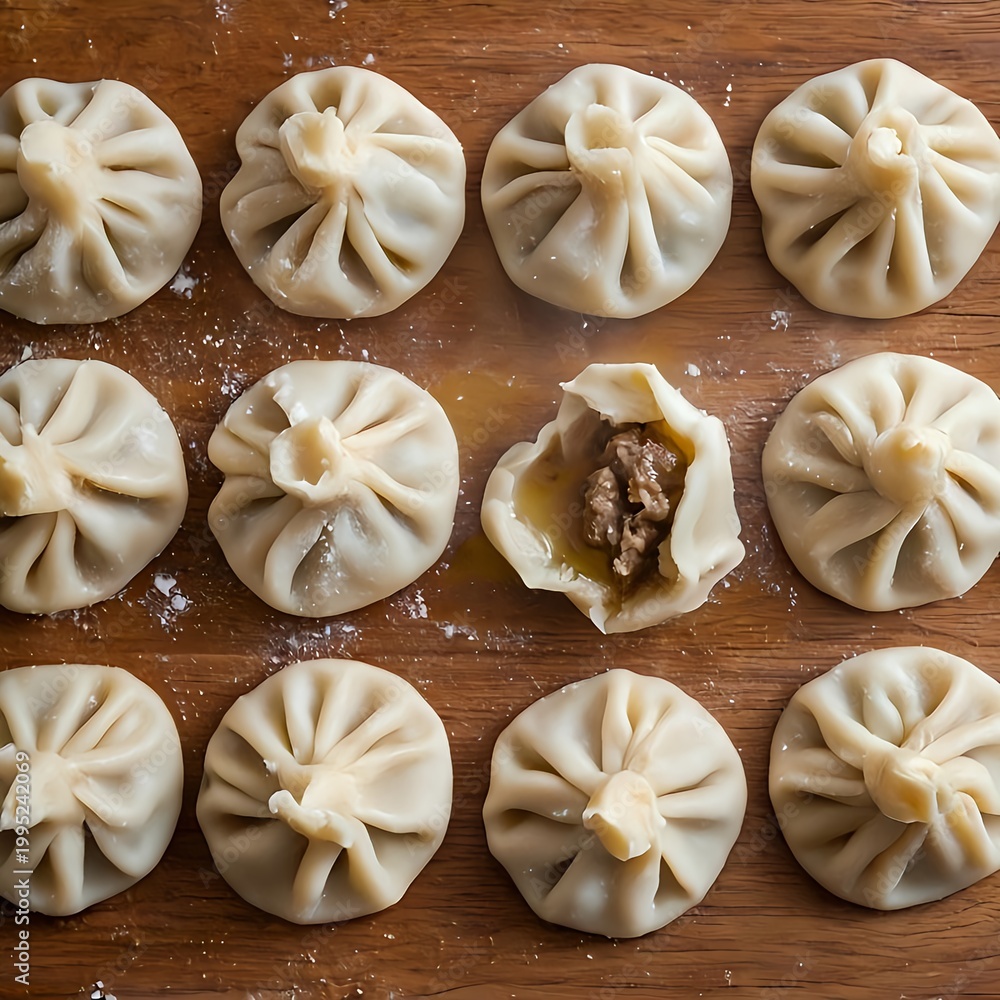 Fototapeta premium Khinkali Dumplings Top View