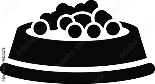 Black dog food bowl with kibble