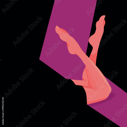 Female legs with light beam from open door – dark room with dramatic shadow contrast