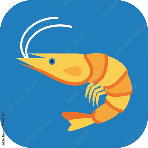 Yellow shrimp on blue background