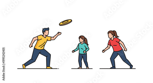 Family Playing Frisbee Outdoors on a Sunny Day, Having Fun.