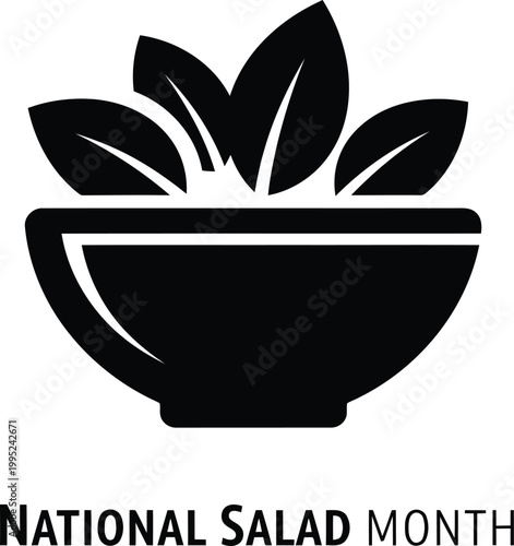 Black icon of a fresh vegetable salad bowl for National Salad Month celebration