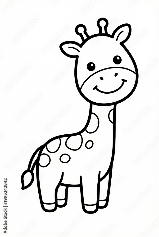 Fototapeta premium Cartoon giraffe smiling with spots in playful style on white background 