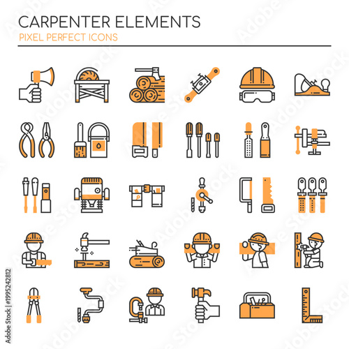 Carpenter Elements , Thin Line and Pixel Perfect Icons