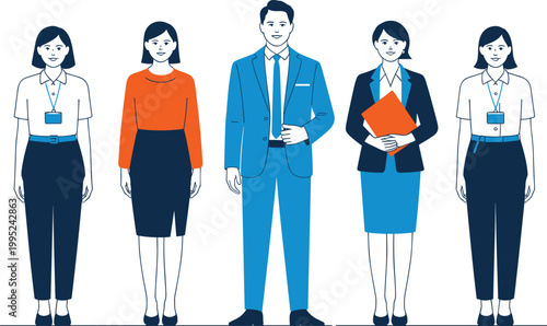 Diverse professional team in business attire standing together for corporate collaboration and workplace diversity