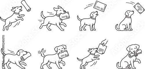 Active helper dogs jumping to catch and deliver important documents and scrolls