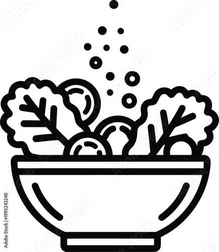 Fresh vegetable salad bowl icon with healthy lettuce and tomato ingredients for organic food and nutrition design