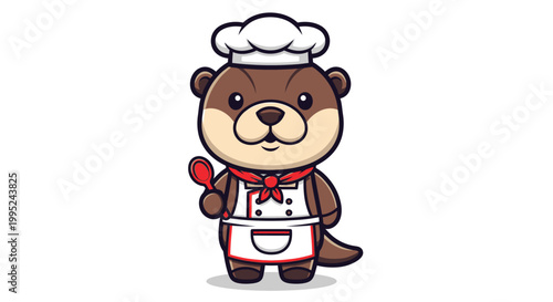 Cute Otter Chef Character Holding Spoon, Cartoon Animal Chef Illustration