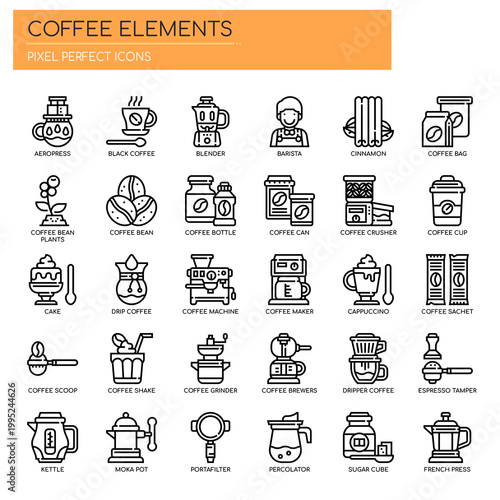 Coffee Elements , Thin Line and Pixel Perfect Icons