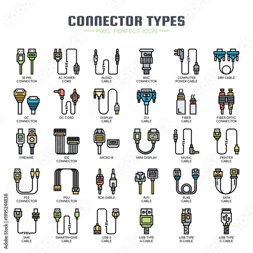 Connector Types , Thin Line and Pixel Perfect Icons