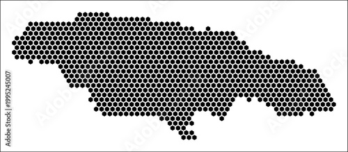 Jamaica hexagon map. Plain black and white dotted shape template. Country tiny hexagon cells. Jamaica flat honeycomb template. Vector Illustration.