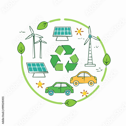 Eco-friendly vehicles and renewable energy sources in a sustainable cycle
