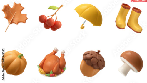 Set of colorful autumn leaves and pumpkins flat illustration Vector