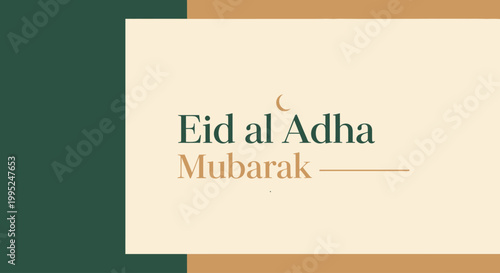 Minimalist Eid al Adha Mubarak Greeting Card Design with Elegant Typography and Crescent Moon Element