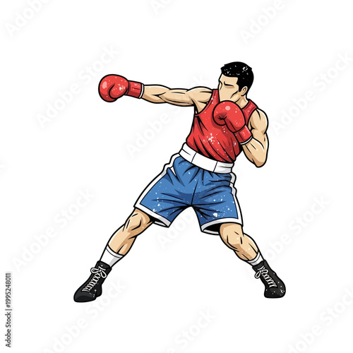 Boxer throwing punch, dynamic action pose, isolated on white