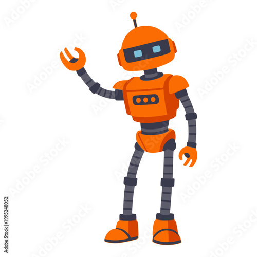cartoon cute orange mechanical robot automation technology flat color vector illustration template design