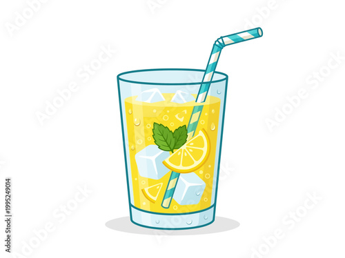 A refreshing glass of lemonade with ice and mint.