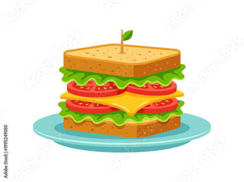 A Delicious Fresh Vegetable Sandwich Served on a Blue Plate.