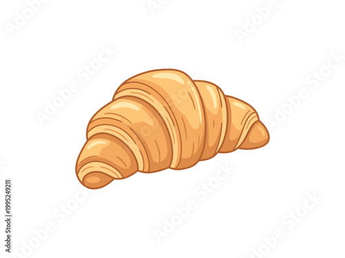 Hand drawn golden brown croissant pastry illustration on white.