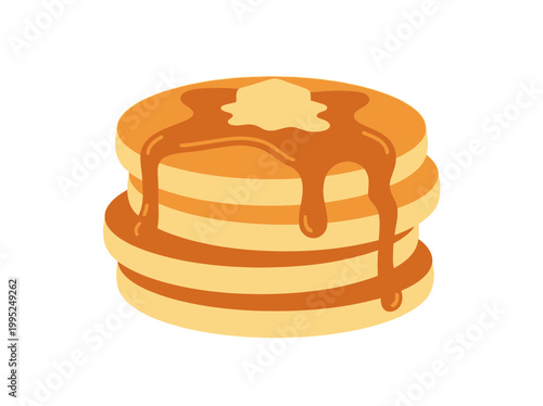 A stack of delicious golden pancakes topped with melted butter and syrup.