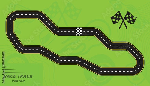 Creative vector illusion of race track or road symbol isolated on green background.
