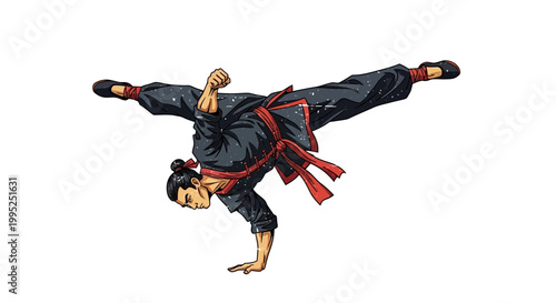 Martial Artist Performs Dynamic Breakdance Move