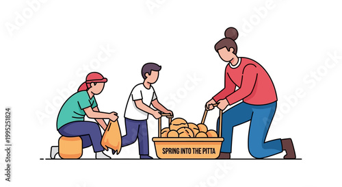 Family Preparing and Packing Freshly Baked Bread Together in Harmony.